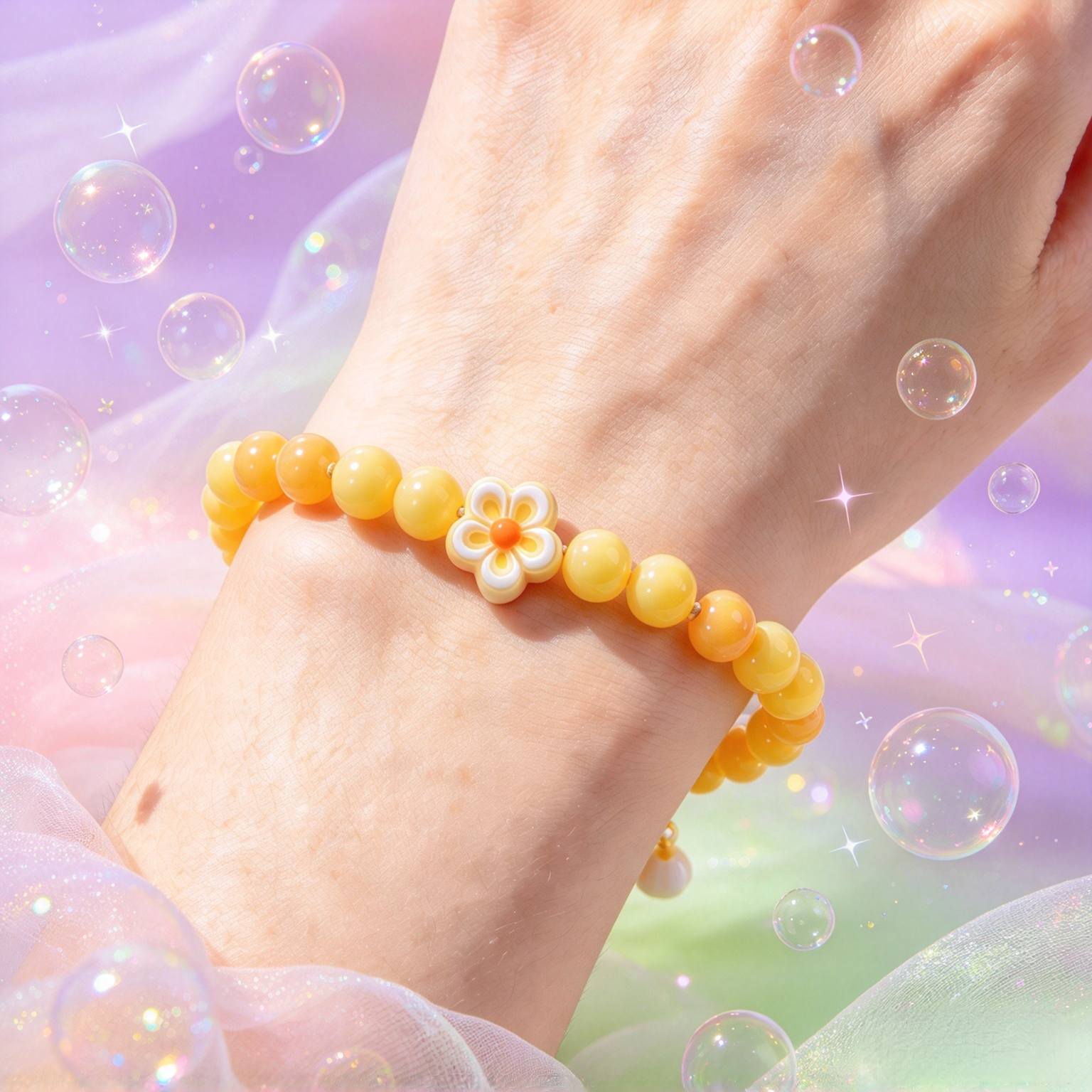 20pc Sweet Dopamine Colored Flower Bead Bracelet Set